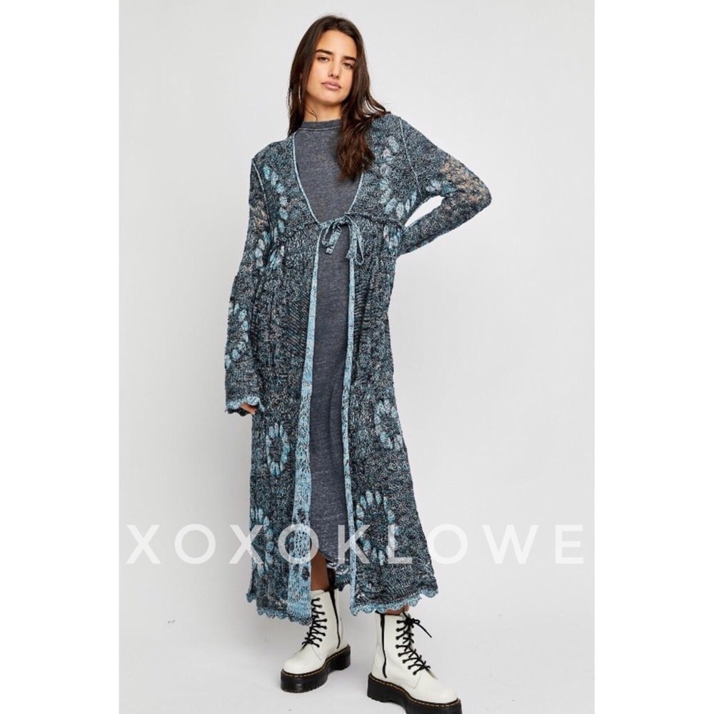 Free People Sea Spirit Tie Front Longline Cardigan | Deep Sea Color | NWT - Picture 7 of 12